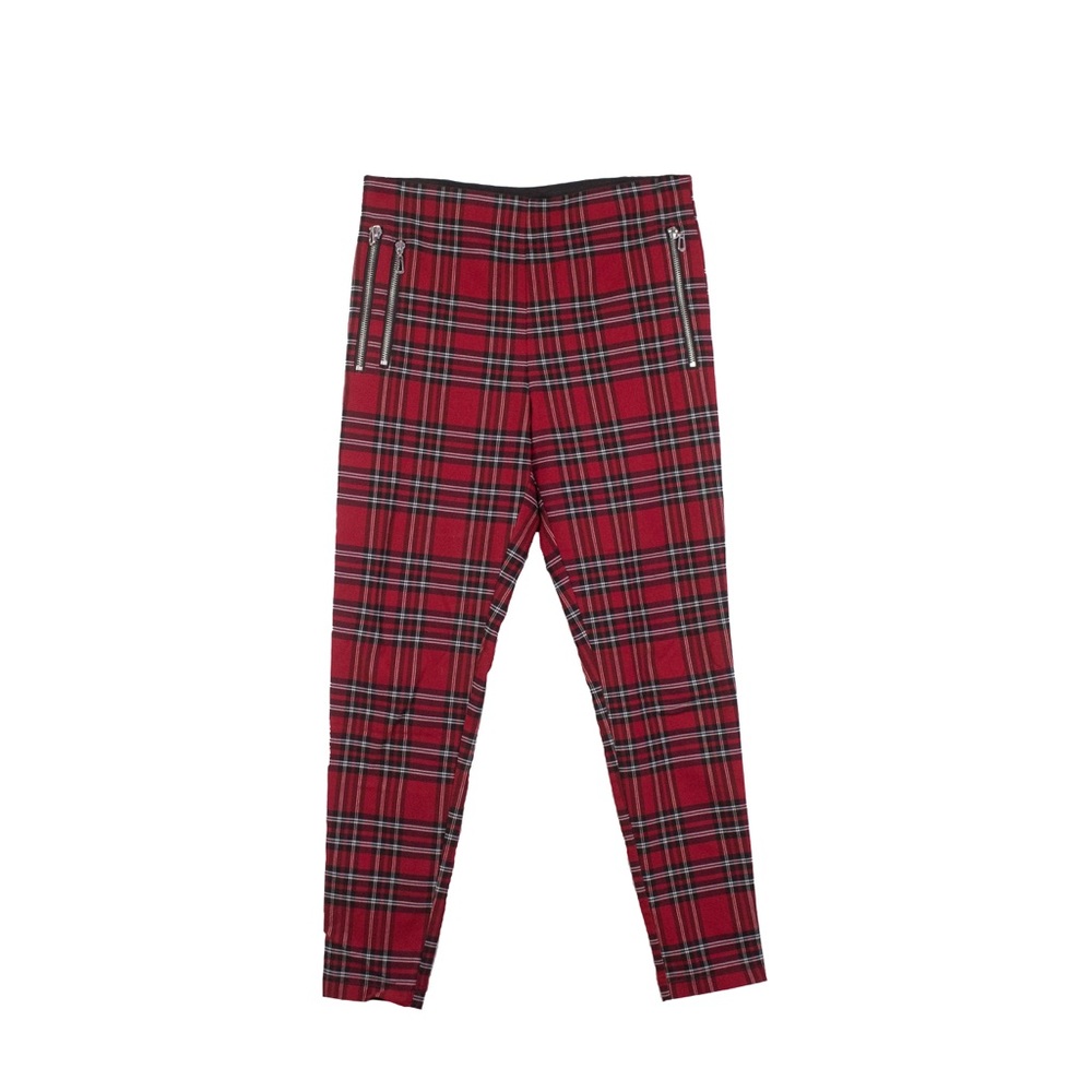 Zara Red Plaid High-Waisted Leggings